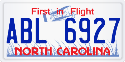 NC license plate ABL6927