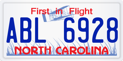 NC license plate ABL6928