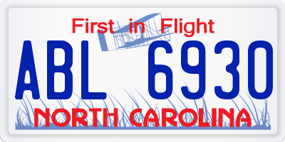 NC license plate ABL6930