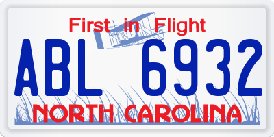 NC license plate ABL6932