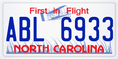 NC license plate ABL6933