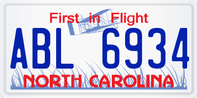 NC license plate ABL6934