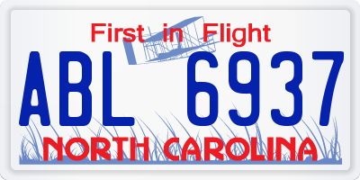 NC license plate ABL6937