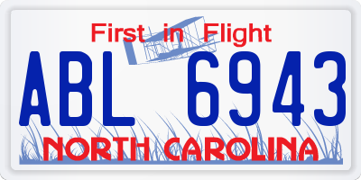 NC license plate ABL6943