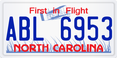 NC license plate ABL6953