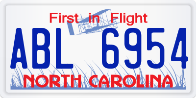 NC license plate ABL6954