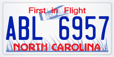 NC license plate ABL6957