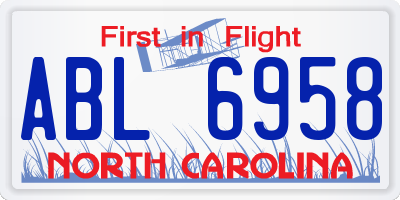 NC license plate ABL6958
