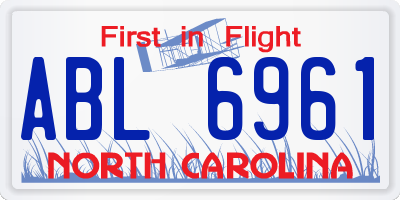NC license plate ABL6961