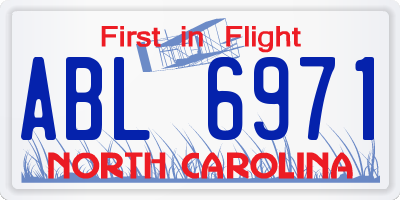 NC license plate ABL6971