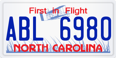 NC license plate ABL6980