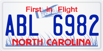 NC license plate ABL6982