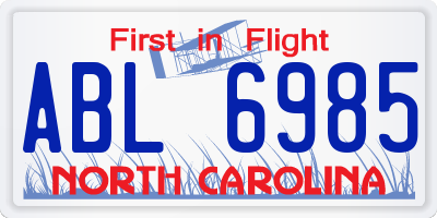 NC license plate ABL6985