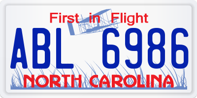 NC license plate ABL6986