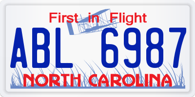 NC license plate ABL6987
