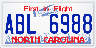 NC license plate ABL6988
