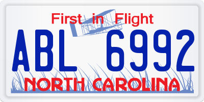 NC license plate ABL6992