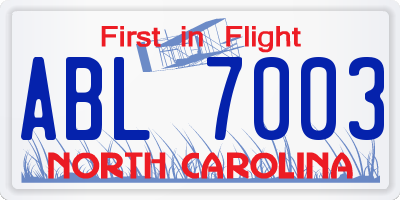 NC license plate ABL7003