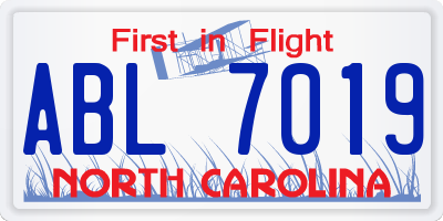 NC license plate ABL7019