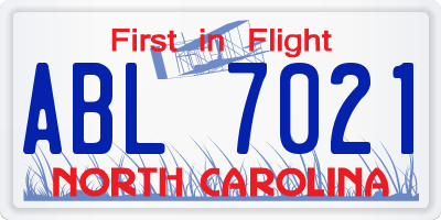 NC license plate ABL7021