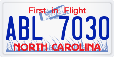 NC license plate ABL7030