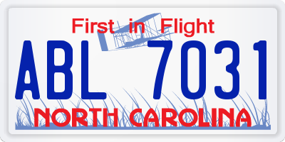 NC license plate ABL7031
