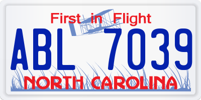 NC license plate ABL7039