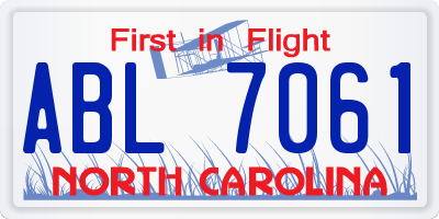 NC license plate ABL7061