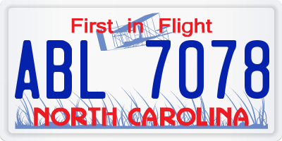 NC license plate ABL7078