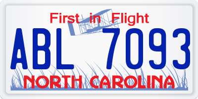 NC license plate ABL7093