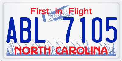 NC license plate ABL7105