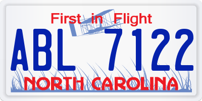 NC license plate ABL7122
