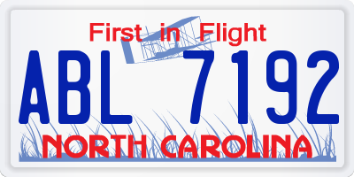 NC license plate ABL7192