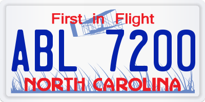NC license plate ABL7200