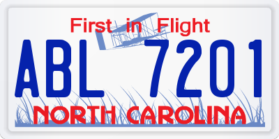NC license plate ABL7201