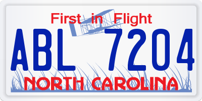 NC license plate ABL7204
