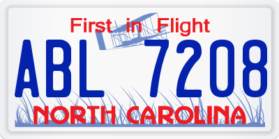 NC license plate ABL7208