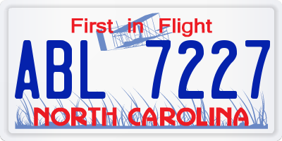 NC license plate ABL7227