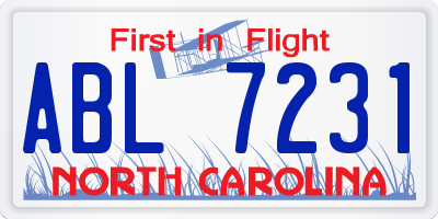 NC license plate ABL7231