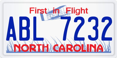 NC license plate ABL7232
