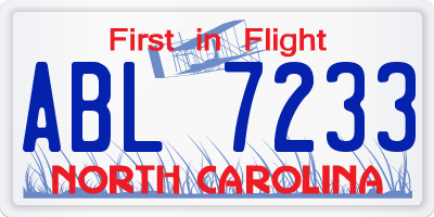 NC license plate ABL7233