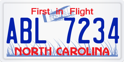 NC license plate ABL7234