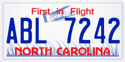 NC license plate ABL7242