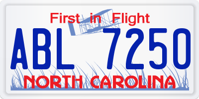 NC license plate ABL7250
