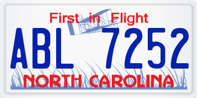 NC license plate ABL7252