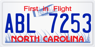 NC license plate ABL7253