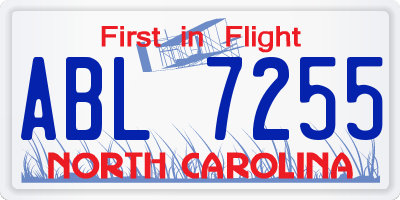 NC license plate ABL7255