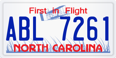 NC license plate ABL7261