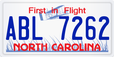 NC license plate ABL7262