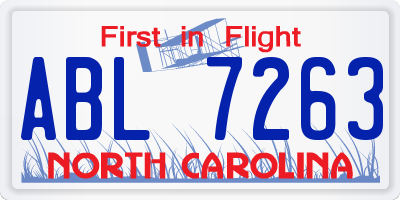 NC license plate ABL7263